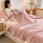 Throw Blanket WarmHug | Fluffy Flannel | Checkered Design | For Sofa & Bed | Four Seasons