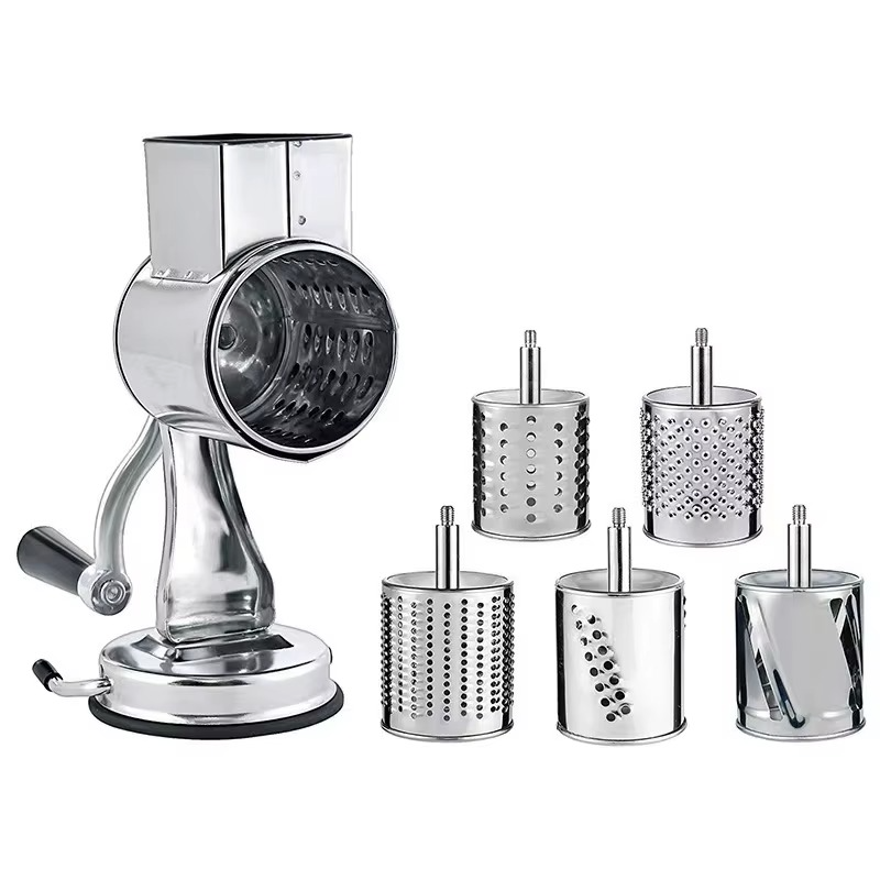 Rotary Vegetable Grater with 5 Stainless Steel Blades, Suction Cup Base, Dishwasher Safe