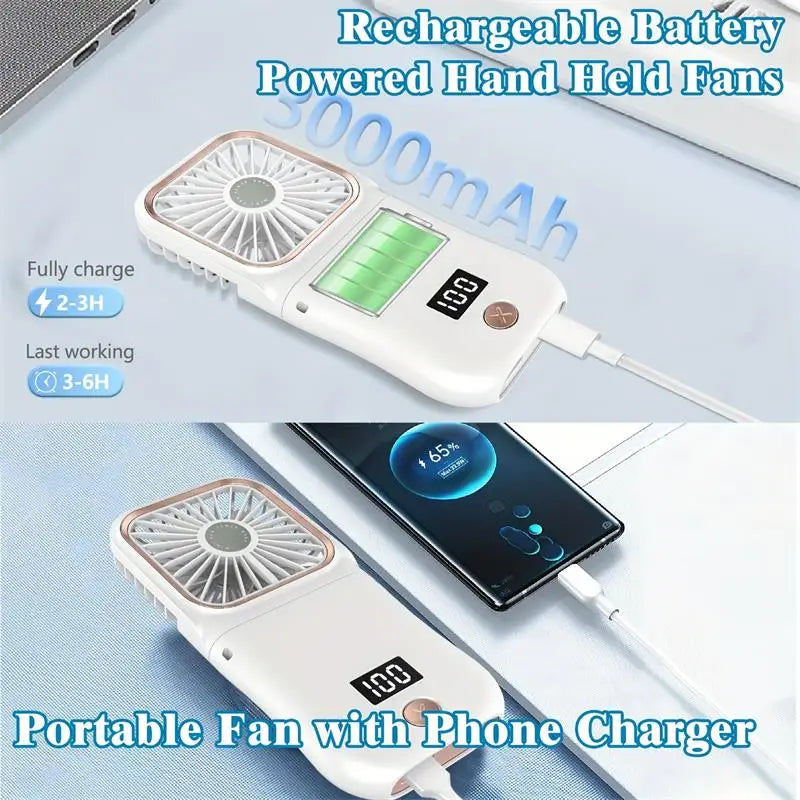 Airlio Foldable USB Fan 3000mAh | 4-Level Air Cooler | Hand, Table & Neck Fan | Power Bank Function | 180° Rotatable