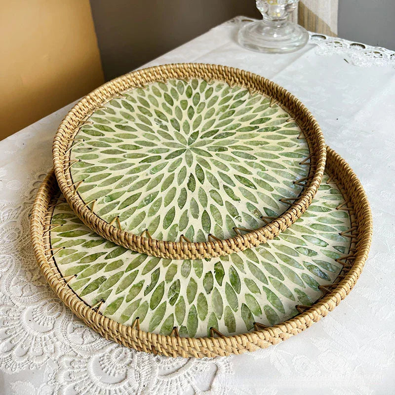 Lotus Leaf Rattan & Shell Fruit Bowl Tray