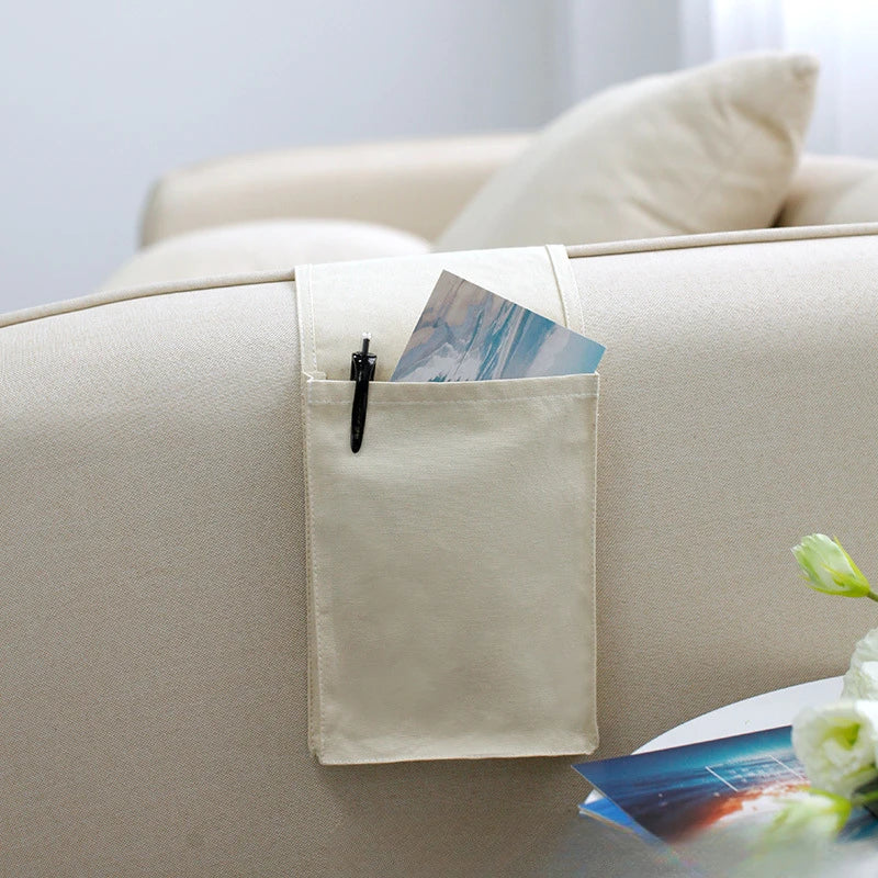 Restivo Bed Organizer made of cotton linen | Hanging storage with pockets | For remote controls, books & accessories – approx. 30×20×10 cm