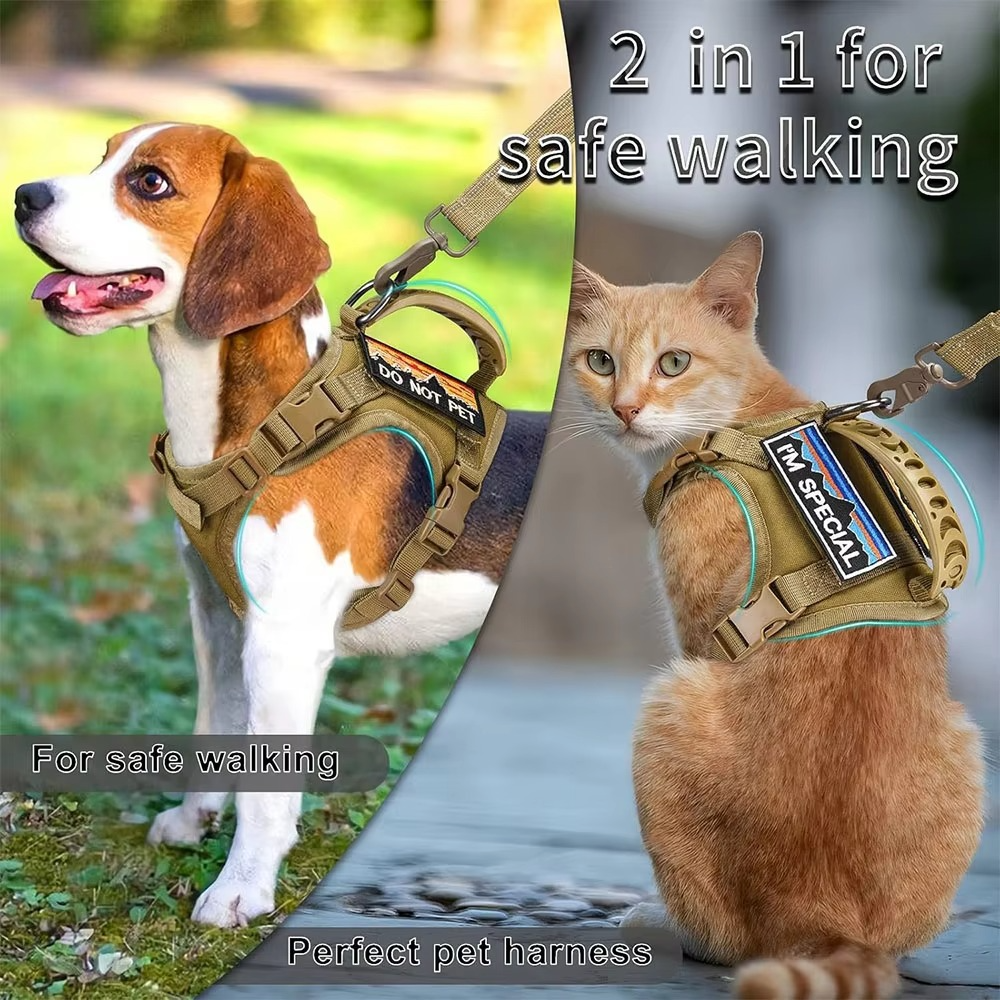 Adjustable Tactical Pet Harness with Control Handle for Cats and Large Dogs
