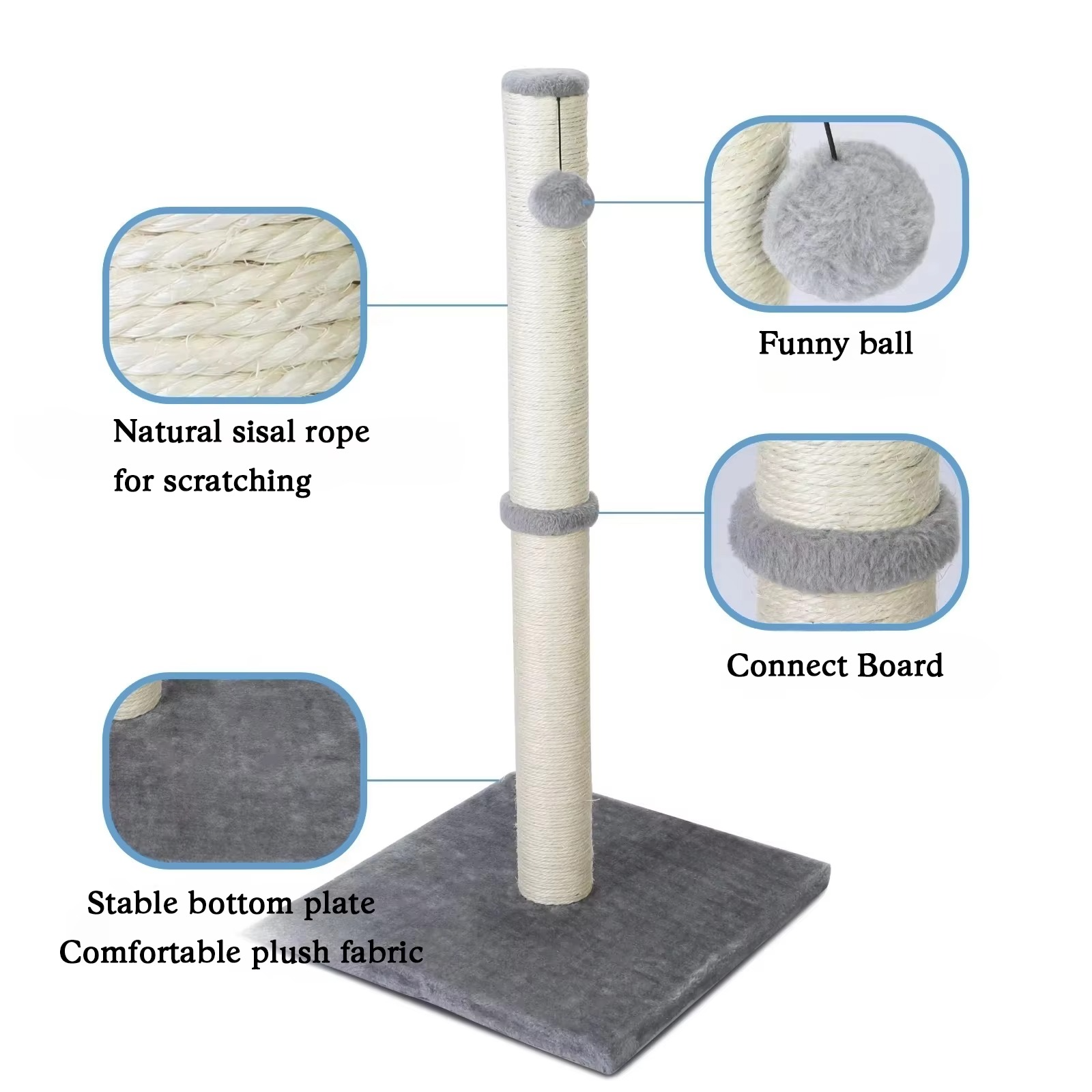 Tall Sisal Cat Scratching Post with Dangling Ball for Indoor Cats and Kittens