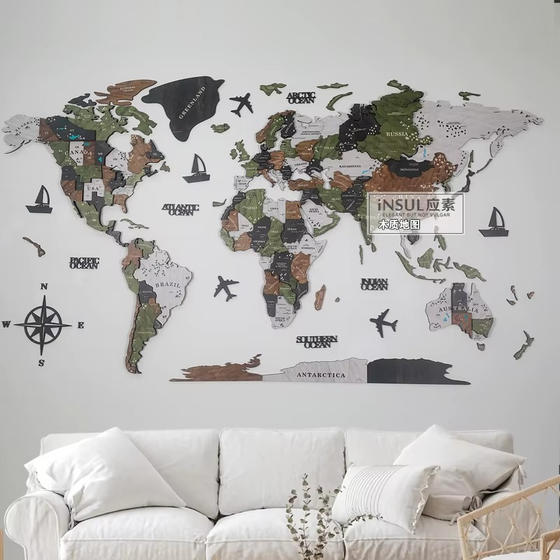 3D Wooden World Map Wall Art for Living Room or Office