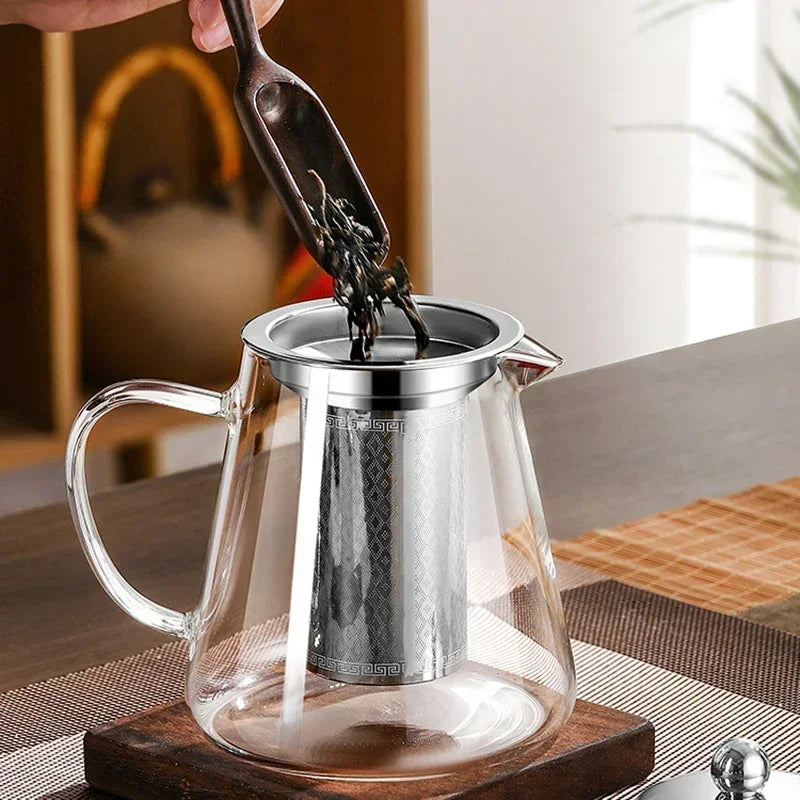 450ml-950ml Heat Resistant Glass Teapot – Stainless Steel Tea Filter, Flower Kettle for Kung Fu Tea, Puer and Oolong Tea