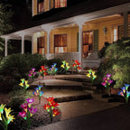 Solar LED flower lights in lily shape – Color-changing garden lights with stake for outdoor areas