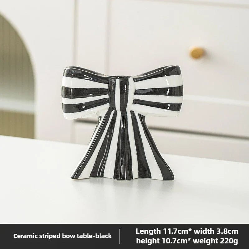 Classic Striped Bow Ceramic Candle Holder