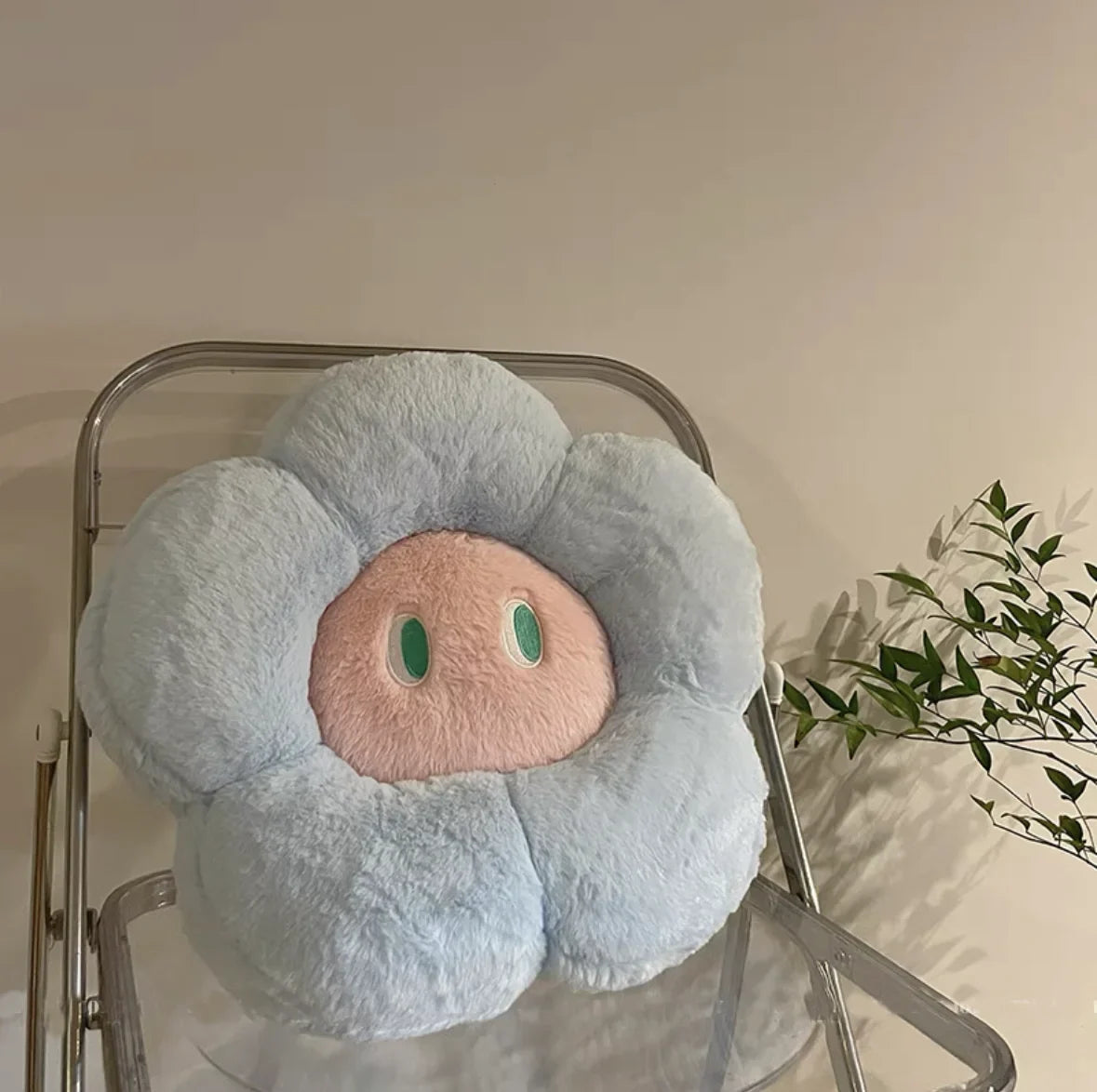 Fluffy Flower Cushion with Eyes
