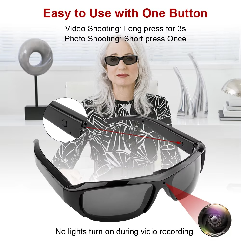1080P HD Wearable Sunglasses Camera with Video Recorder for Outdoor Surveillance