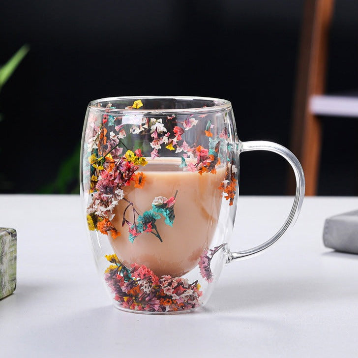 Double-walled dried flower glass cup