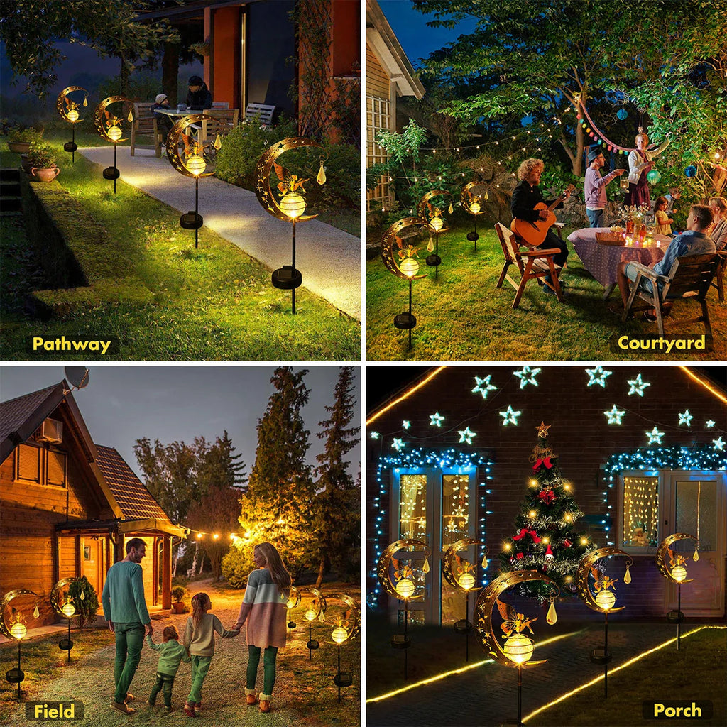 Lunafeya Solar Garden Light with Moon & Fairy | Crackle Glass Ball | IP55 Waterproof | Romantic Decor for Path & Bed