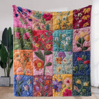 Patchwork Blanket Vintage Bloom | Soft Flannel | Floral Design & Embroidery | Sofa, Bed & Travel