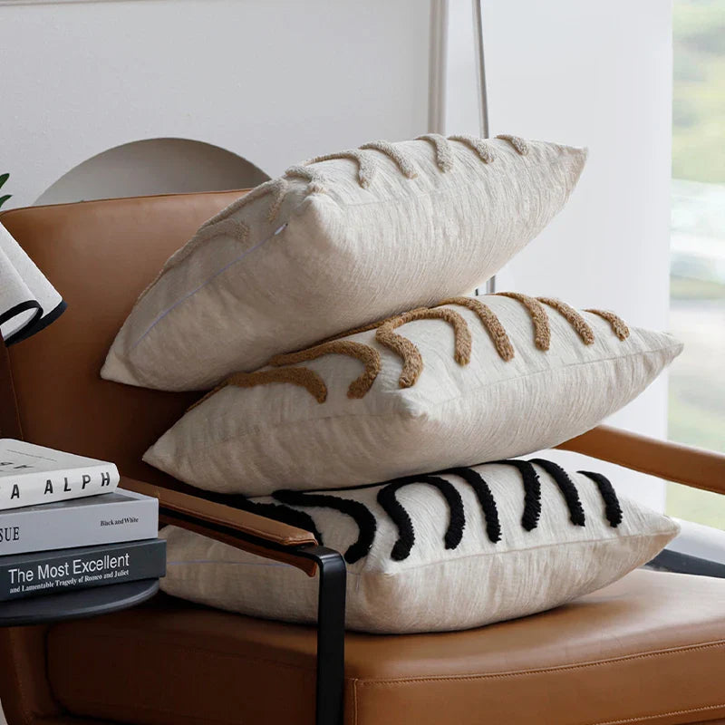 Boho Chenille Cushion with Soft Geometric Lines for Sofa and Living Room