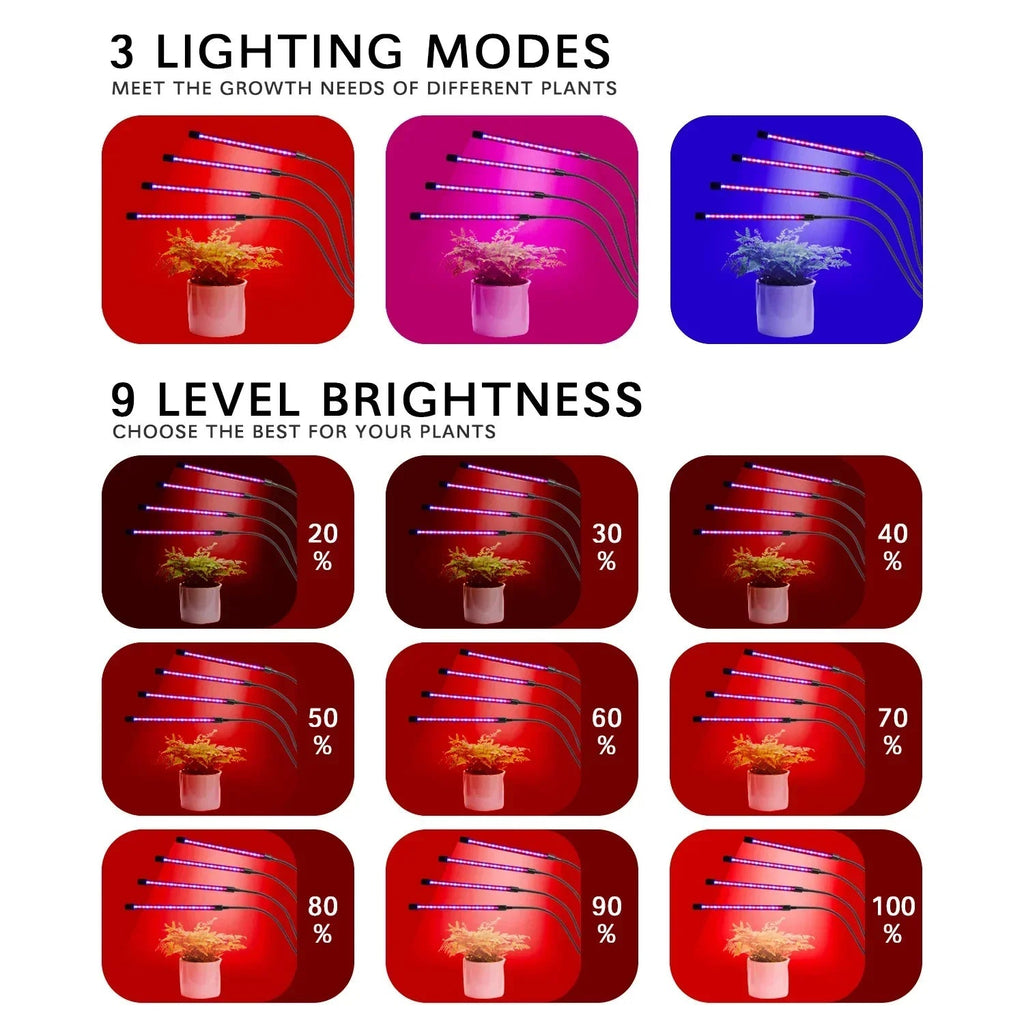 LumiPlant LED Plant Light | USB Grow Light | 1–4 Heads | Dimmable with Timer