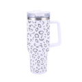 Leopard Print Insulated Tumbler with Handle and Straw 40oz Stainless Steel