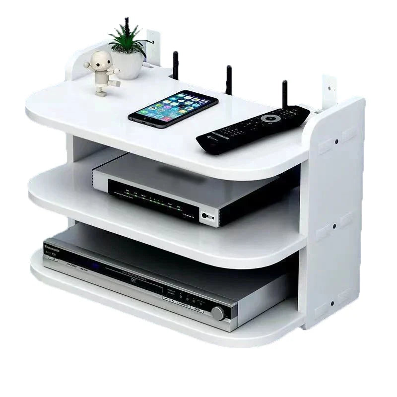 SkyConnect Home | WLAN Router Wall Shelf | Hidden Cable Organizer & Socket Holder | Floating Shelf for TV Box & More | White | 40×12×8 cm