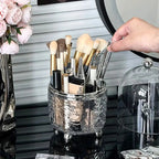 Lumora Make-up Brush Organizer with Lid | Dustproof & Rotatable | For Brushes, Lipsticks & Perfume | 360° Rotating | Silver/Gray
