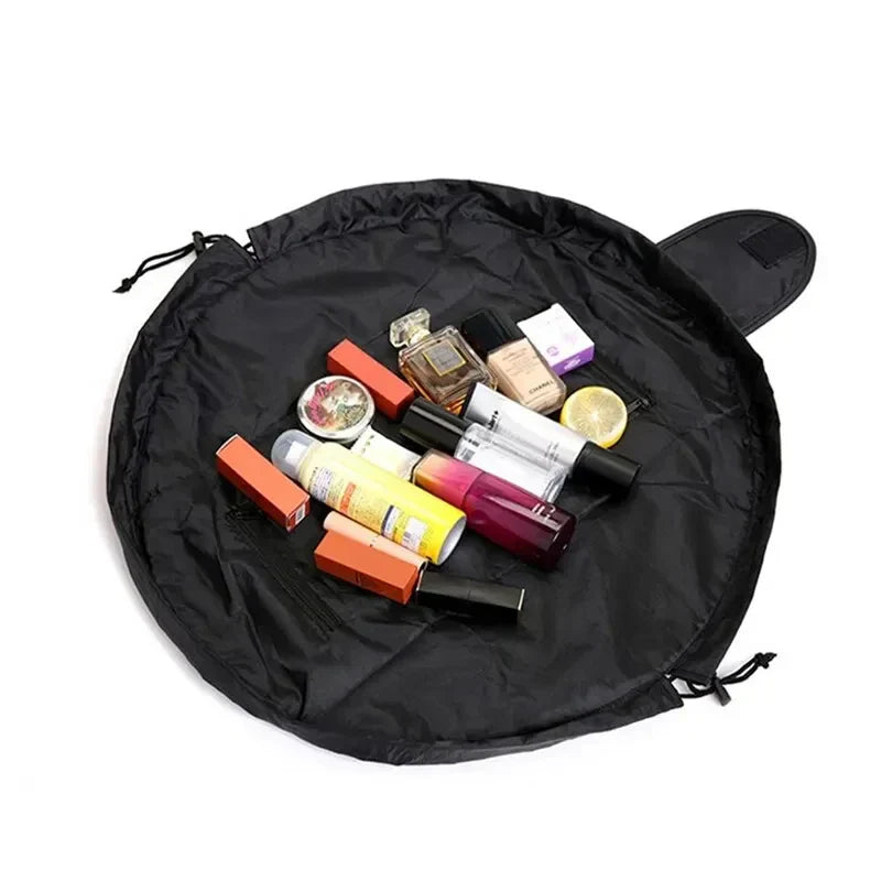 GlamFold Cosmetic Bag | Spacious bag with drawstring for stylish and practical use in black