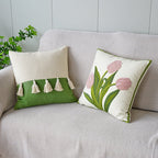 Embroidered tulip cushion cover
