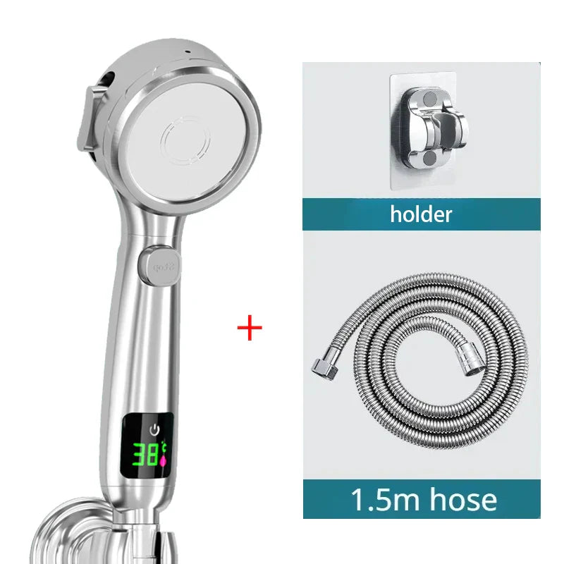 LED Showerhead with Digital Temperature Display | High Pressure & Water Saving