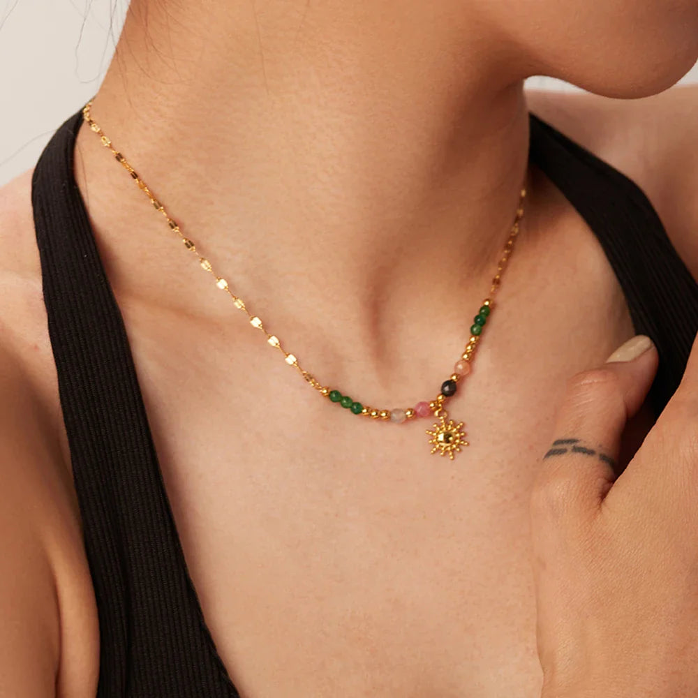 Dainty Boho Inspired Sun Pendant Necklace