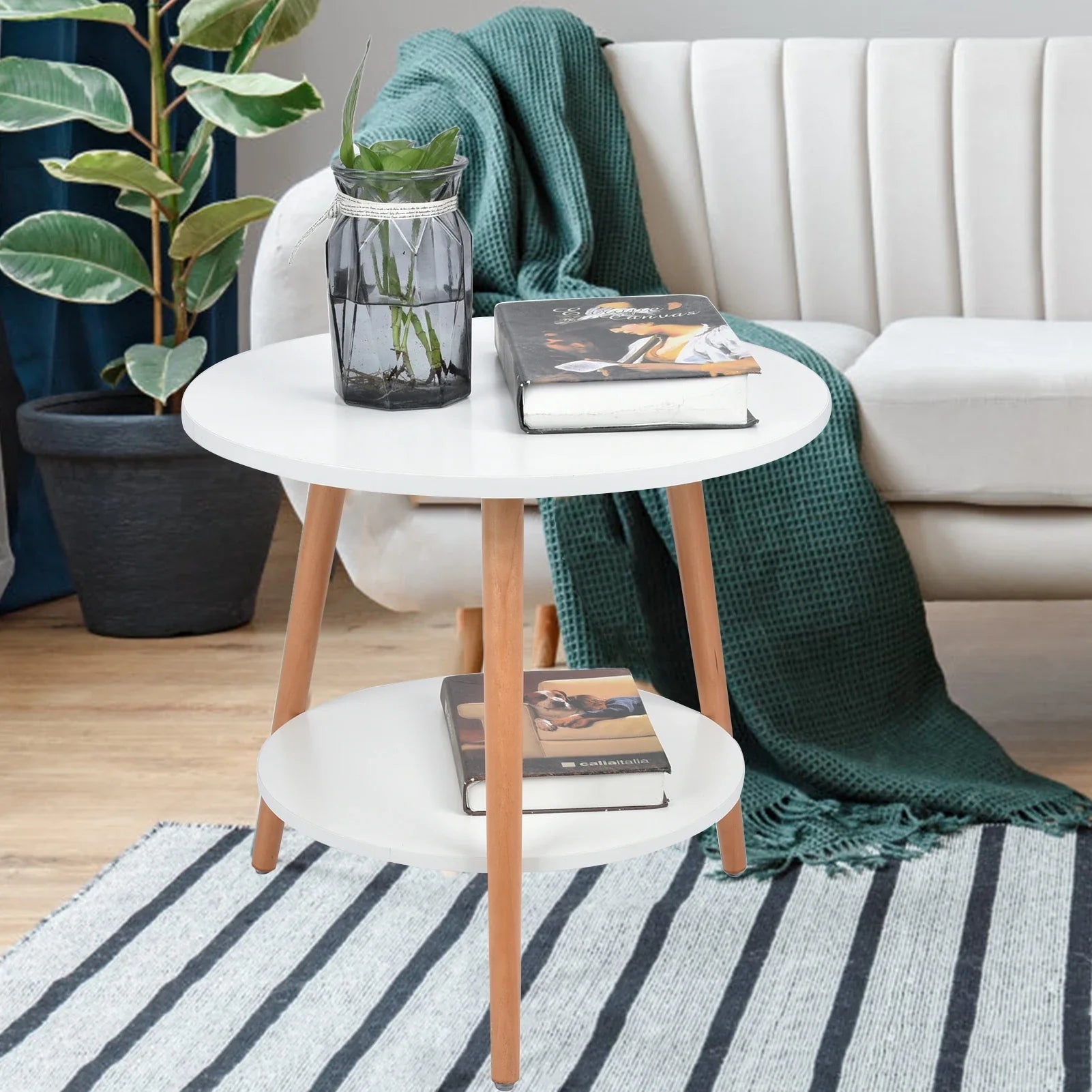 White Side Table with 2 Layers and Storage Space for the Living Room