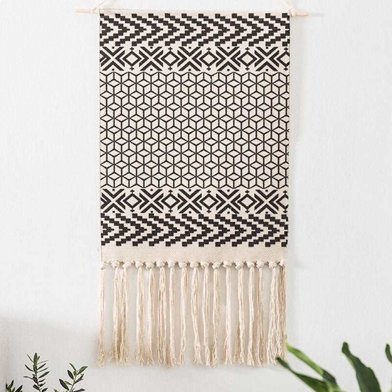 Bohemian Wall Tapestry, Macrame Wall Hanging, Home Decoration, Cotton Linen Tassel, Handcrafted, Woven, Geometric Canvas Art, Background Wall Tapestries