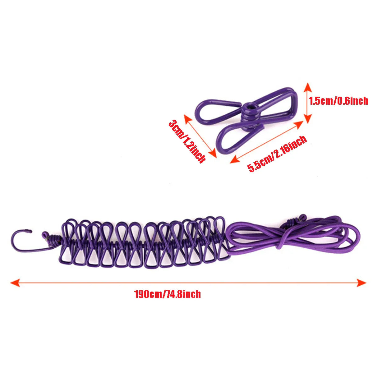 Windproof Non-Slip Elastic Multi-Clip Travel Clothesline