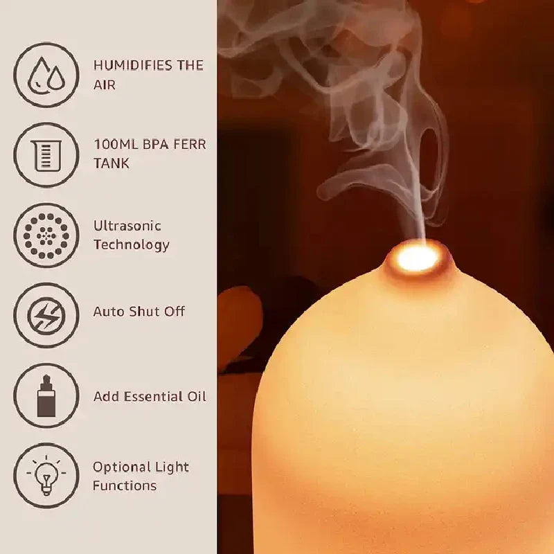 Aromisca Ceramic Aroma Diffuser | 100 ml Ultrasonic Air Humidifier | 7 LED Colors & Timer | Handcrafted Design