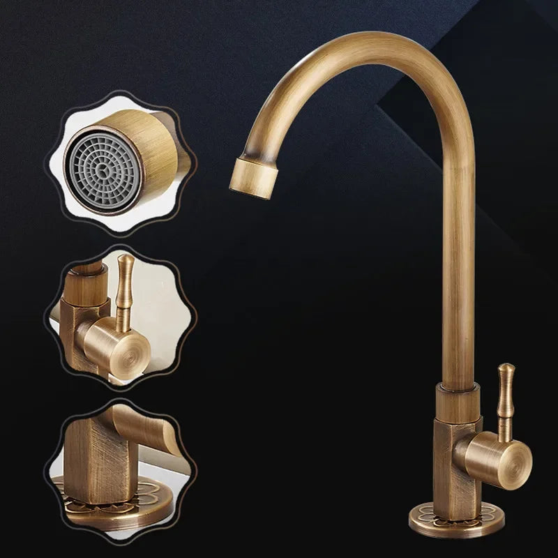 Elegant Swan Neck Kitchen Faucets made of Antique Brass