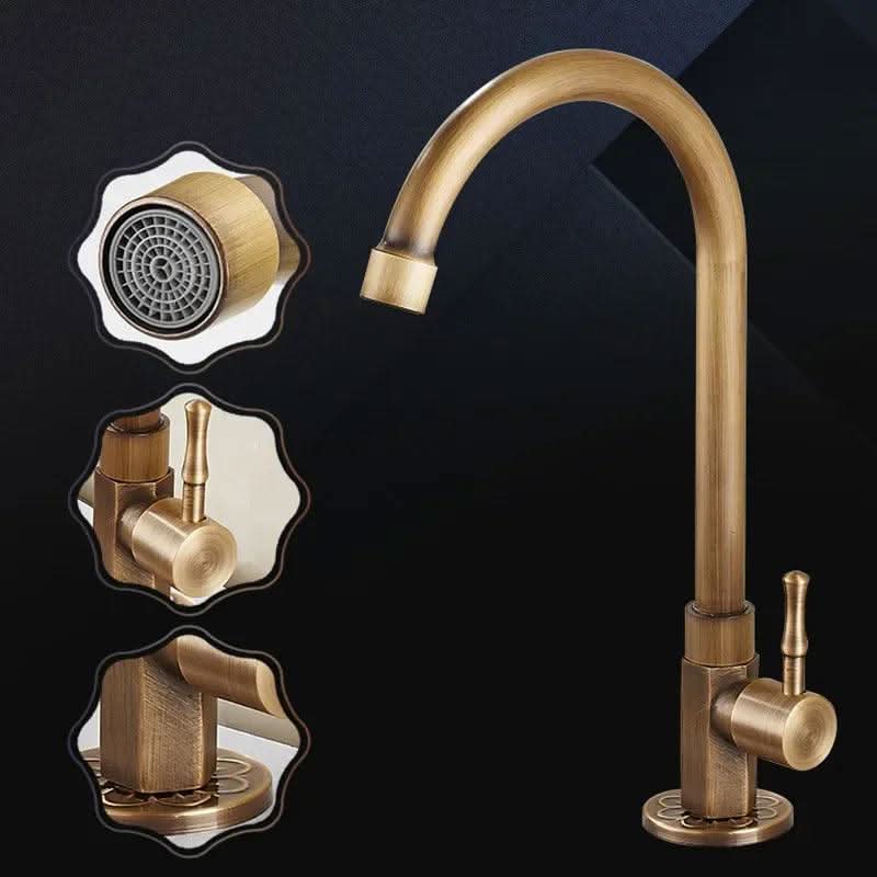 Antique Brass Swan Neck Kitchen Faucet