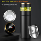 ThermoBrew | Insulated bottle with LED temperature display & tea strainer | 450 ml | Stainless steel 304 | Black