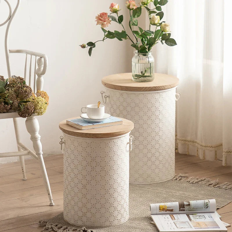 French Side Table Made of Iron with Storage Bin Space-Saving Design