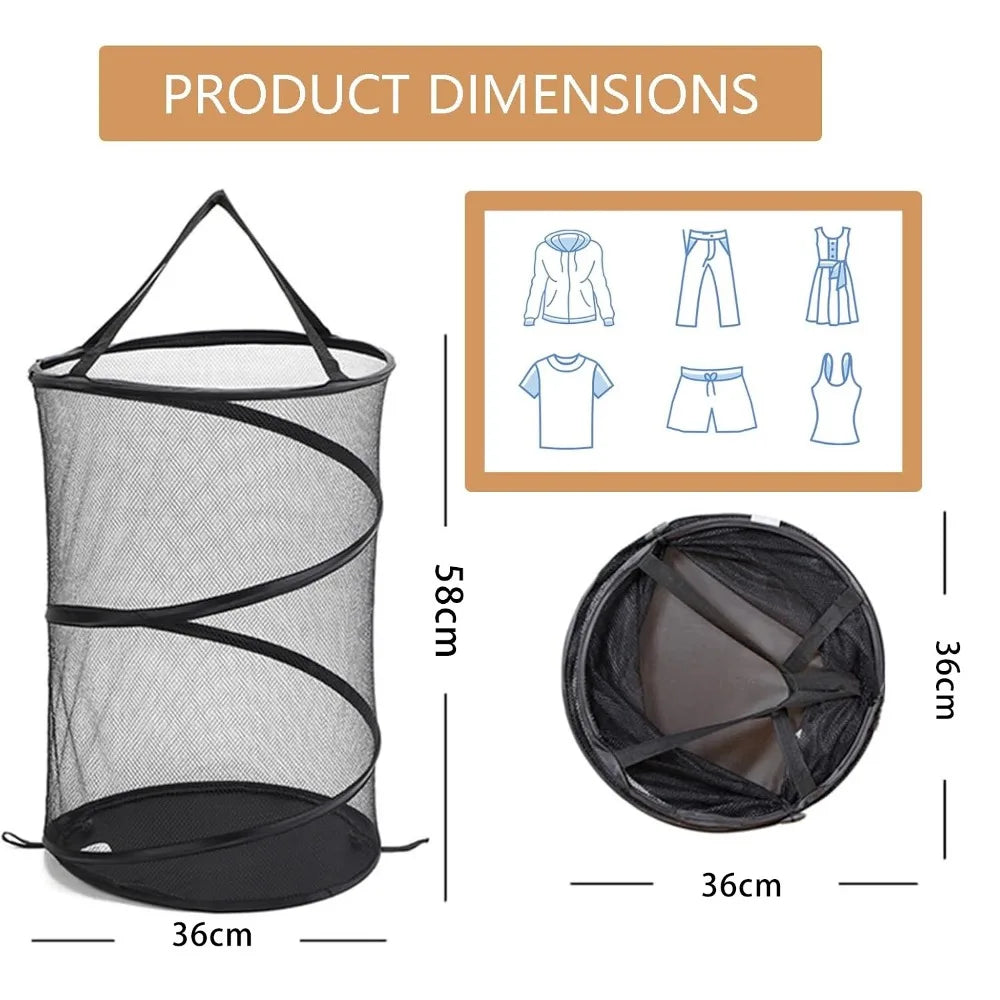 SPIRAFOLD Laundry Basket | Foldable & Breathable | Mesh Design with Carry Handles | For Home, Bathroom & Student Apartment