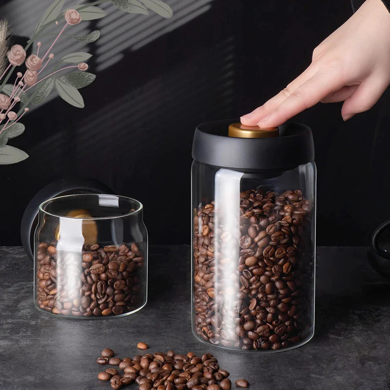 GIANXI Vacuum Sealed Jug, Coffee Beans, Glass, Airtight Canister, Food, Grains, Sweets, Fresh Keeping Container, Kitchen Accessories