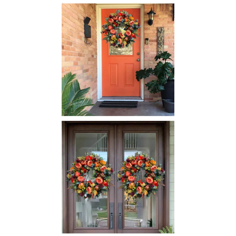 Autumna Charm Autumn Door Wreath | Pumpkin & Rattan | 40 cm | Handmade Decoration for Autumn & Thanksgiving