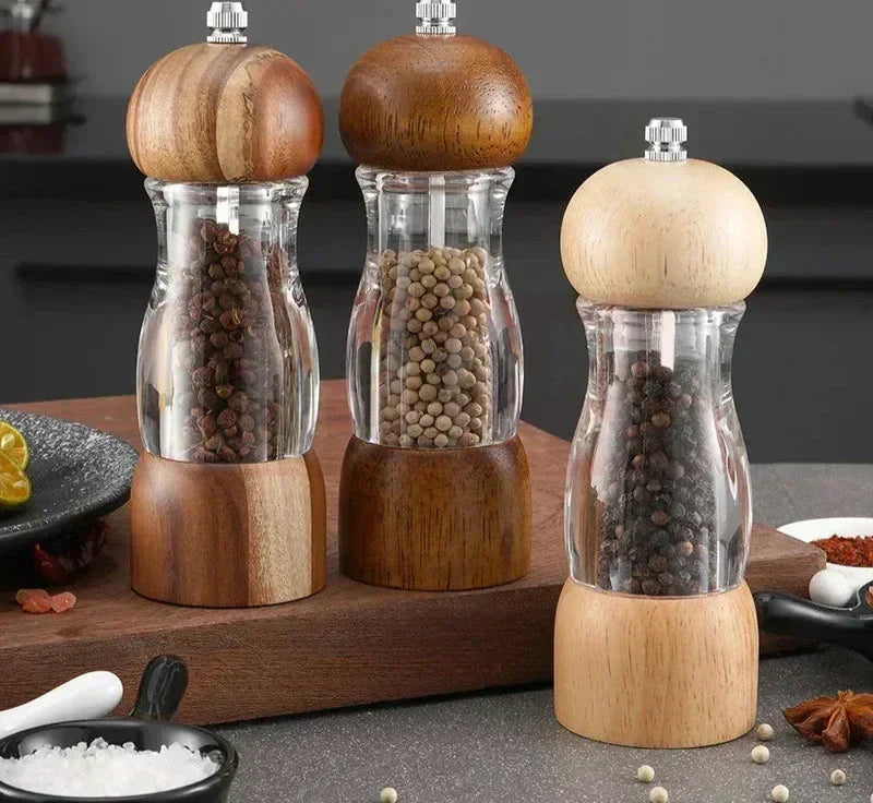 Pepper mill and salt mill set made of wood and glass – Stylish spice mills for the kitchen