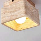 Square Travertine & Wood LED Ceiling Lamp