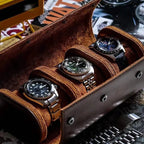 Vintage Leather 3-Slot Men's Watch Box for Travel