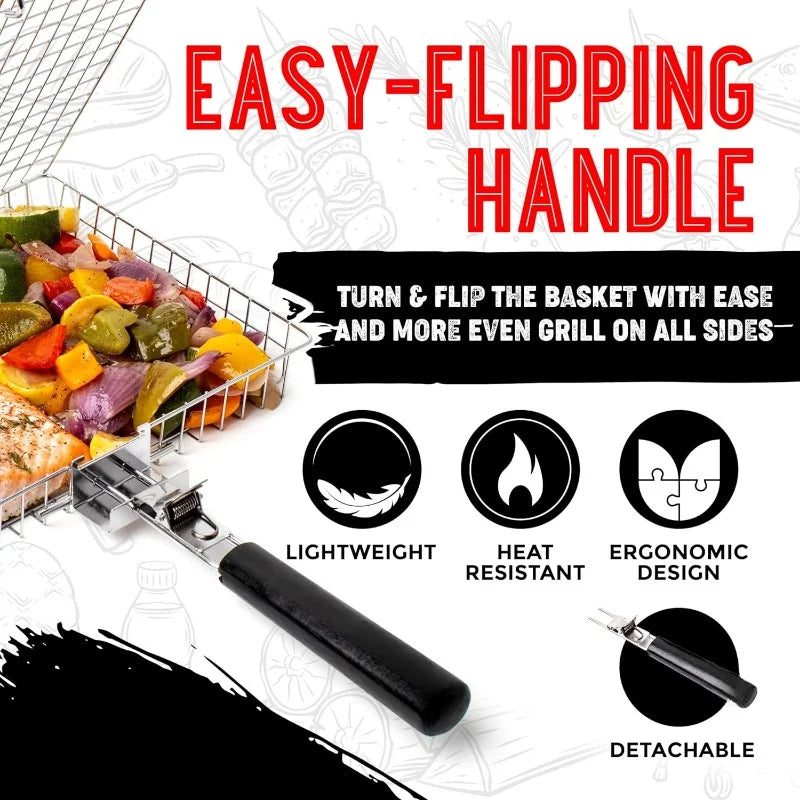 BBQGrid | Portable grill grid with handle | Ideal for fish, vegetables & shrimp | Stainless steel