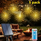 Lunaris Solar Fireworks Fairy Lights | 5×90 LEDs | 8 Modes & Remote Control | IP65 Waterproof | Garden, Terrace & Christmas
