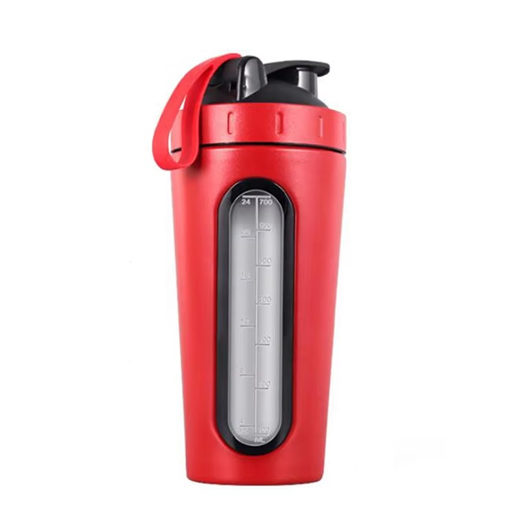 Stainless Steel 24oz Sports Shaker Bottle with Measurement Scale for Gym and Outdoor Fitness