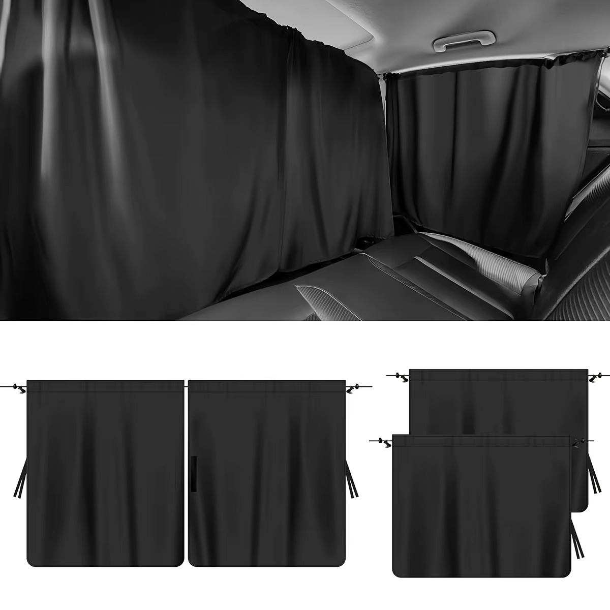 4-Piece Car Window Privacy Curtain Set with Rear Divider and Storage Bag