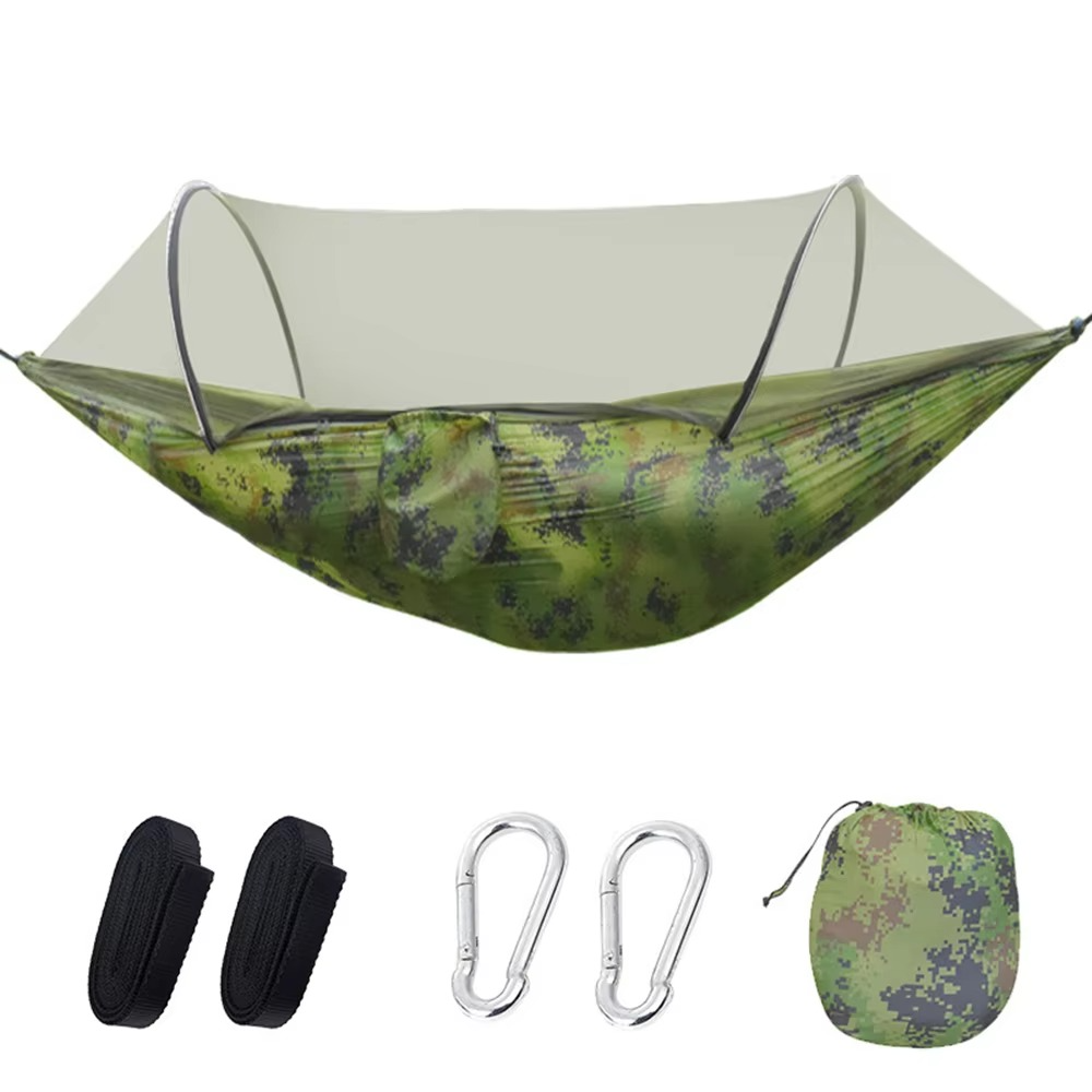 2-Person Outdoor Hammock with Mosquito Net - Portable Parachute Fabric Camping Bed