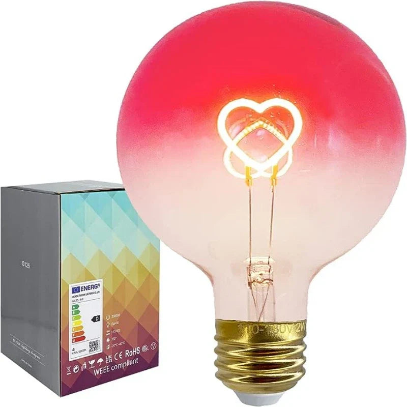 Pink LED light bulb with heart pattern – gradient