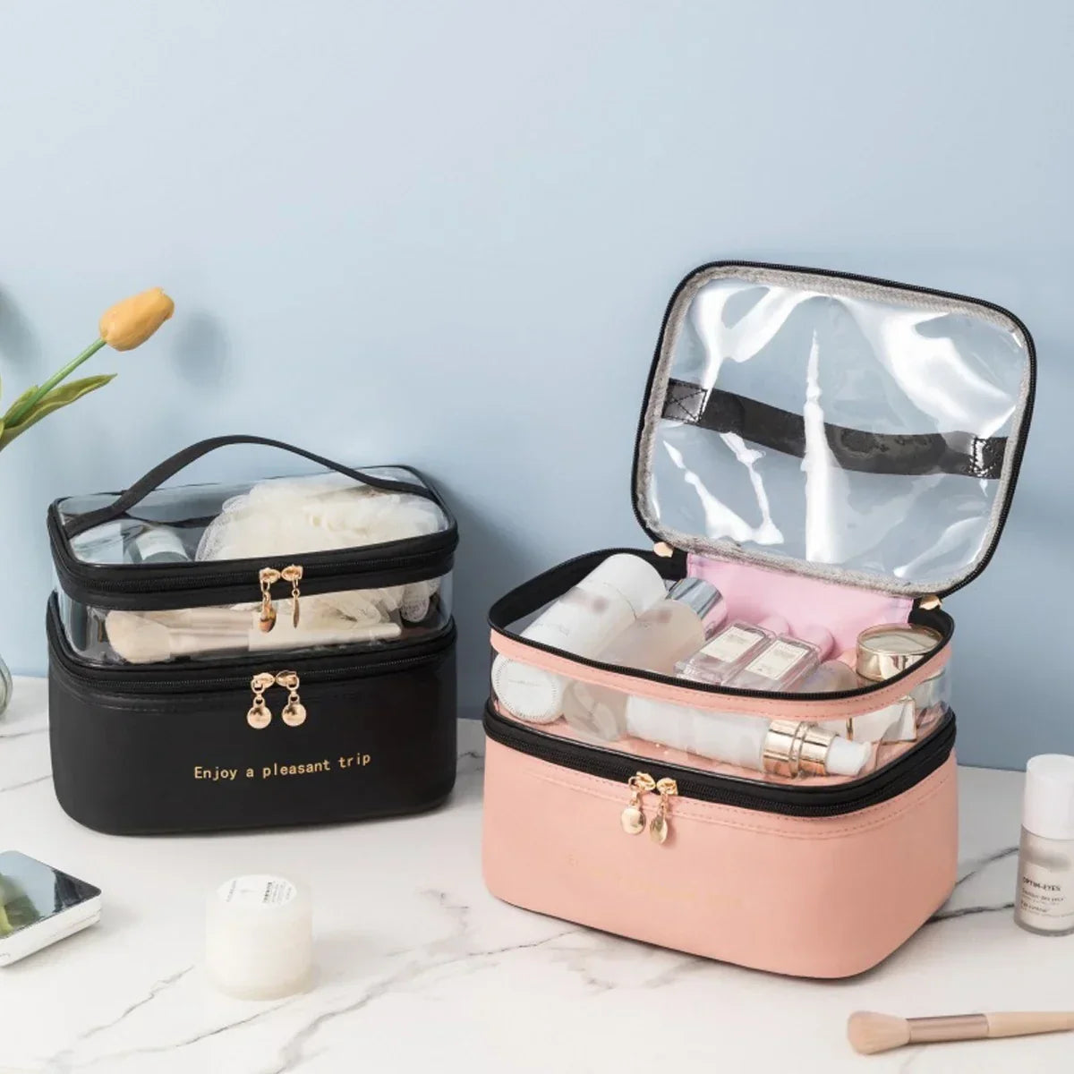 Cosmavera Cosmetic Bag | 2-in-1 Design | Transparent & Waterproof | For Travel & Everyday