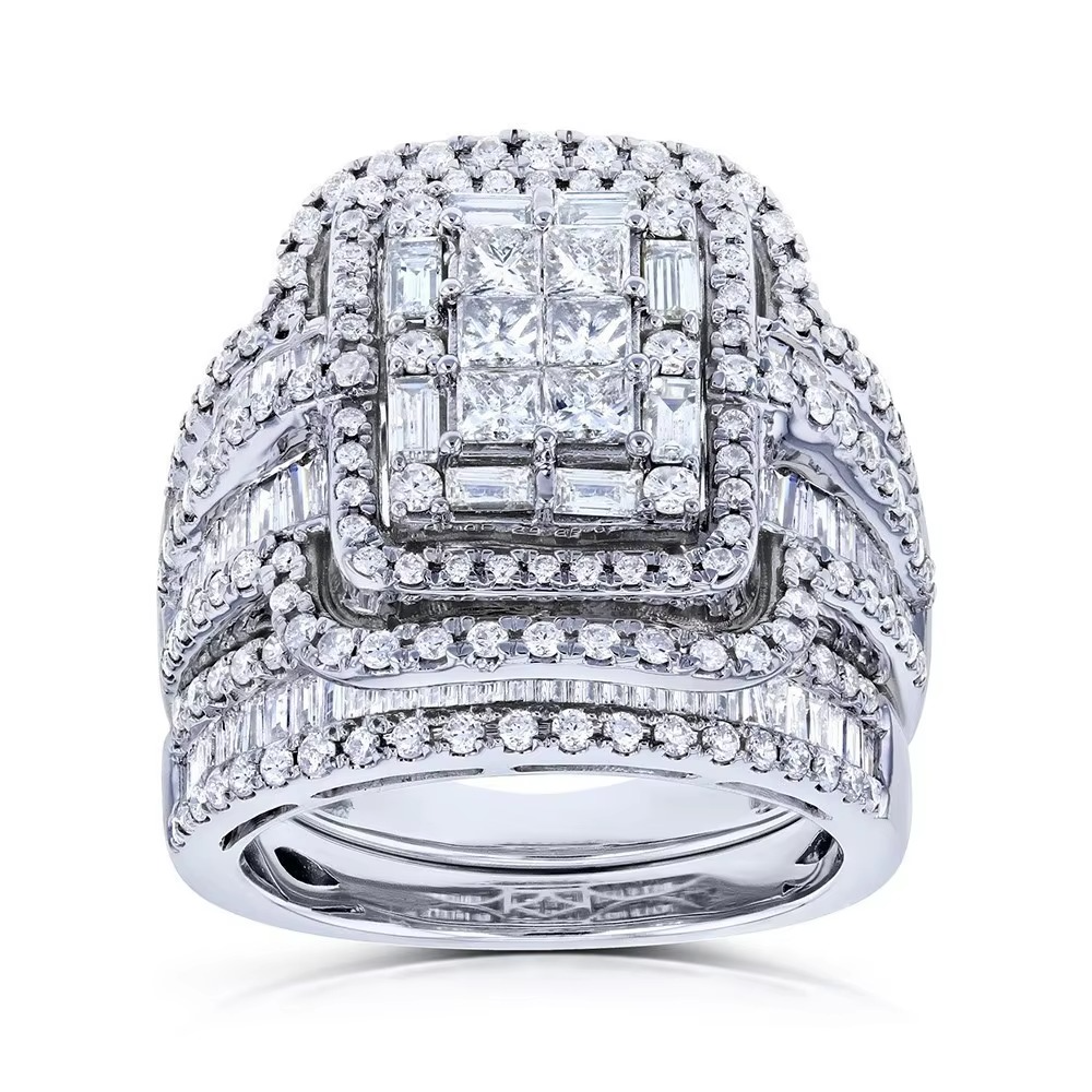 Elegant Silver-Toned White Crystal Bridal Ring Set for Women