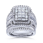 Elegant Silver-Toned White Crystal Bridal Ring Set for Women