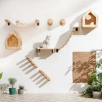 Cat climbing ladder for wall mounting made of wood with sisal