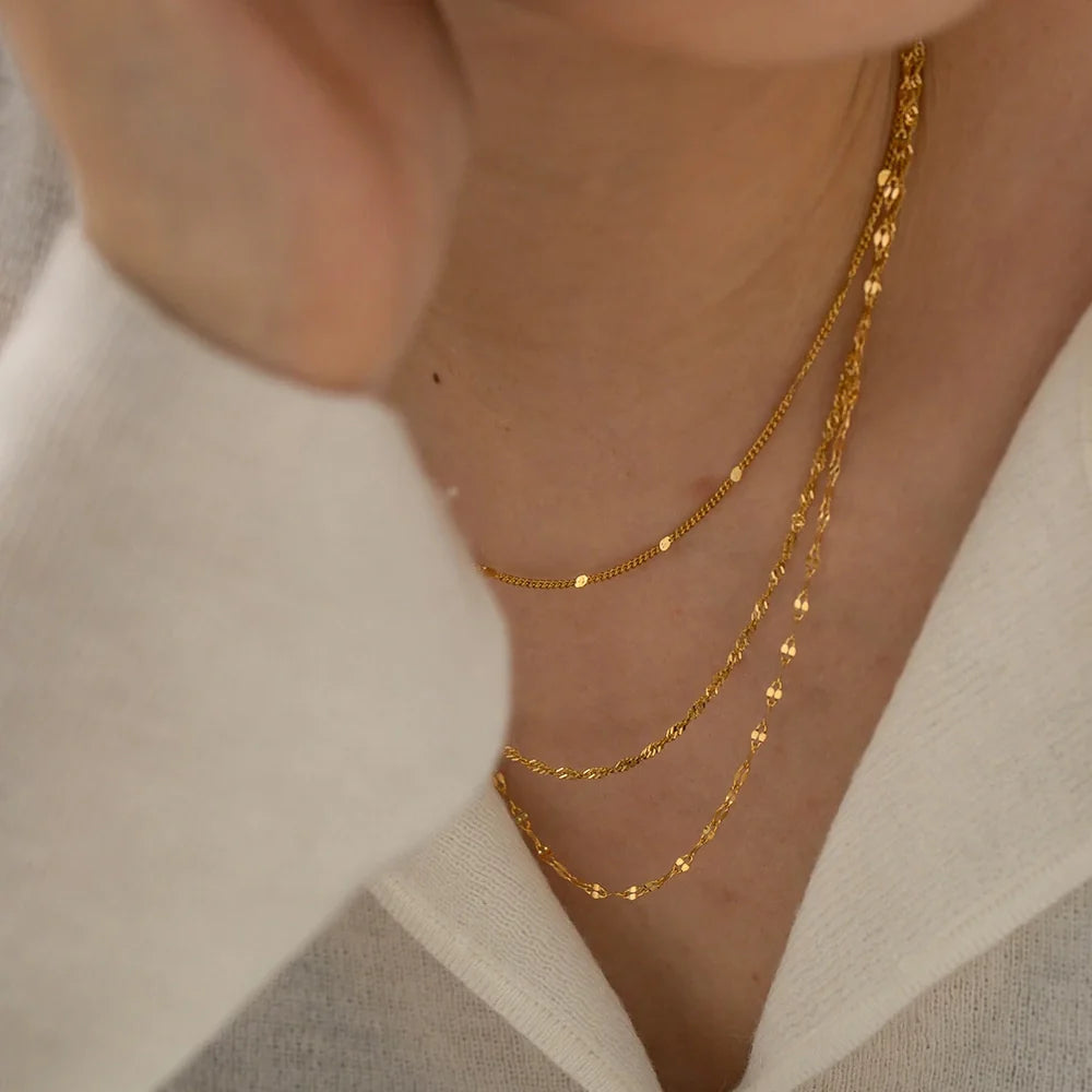 18k Dainty Classic Three Layer Necklace Stack